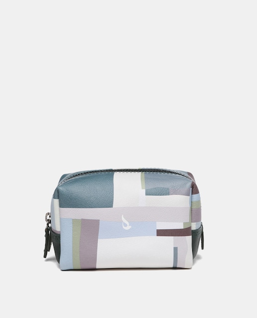 Imagen 0 de Neceser pequeño de piel con estampado geométrico multicolor