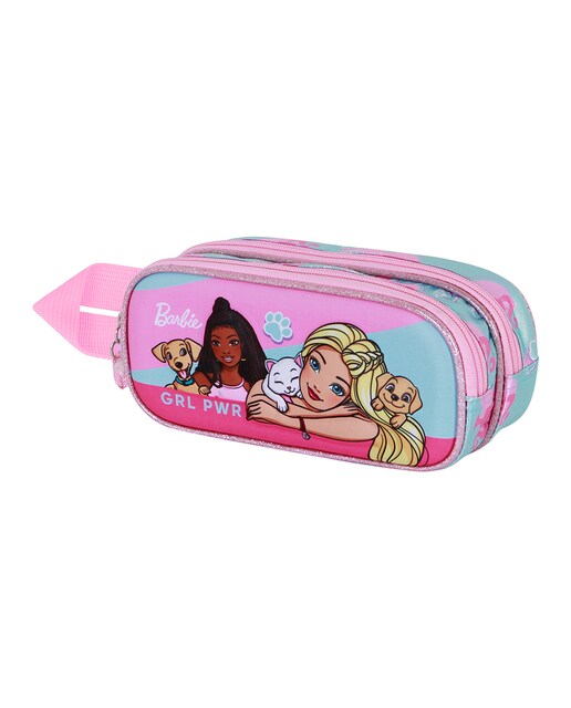 Imagen 0 de Estuche portatodo doble 3D Barbie pets Mattel Karactermania rosa