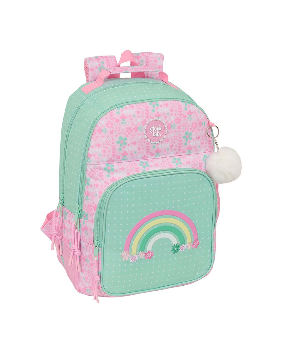 Imagen 0 de Mochila doble con cantoneras adaptable a carro Glowlab Safta rosa claro y menta
