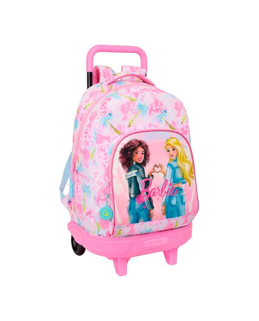 Imagen 0 de Mochila grande con ruedas compact extraible Barbie Safta rosa y celeste