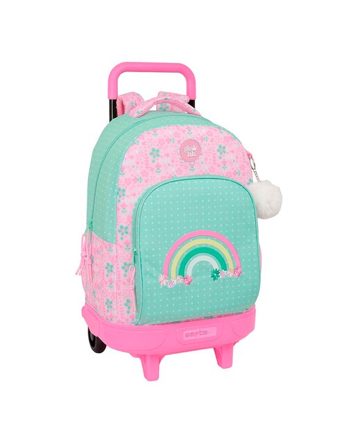Imagen 0 de Mochila grande con ruedas compact extraible Glowlab Safta rosa claro y menta