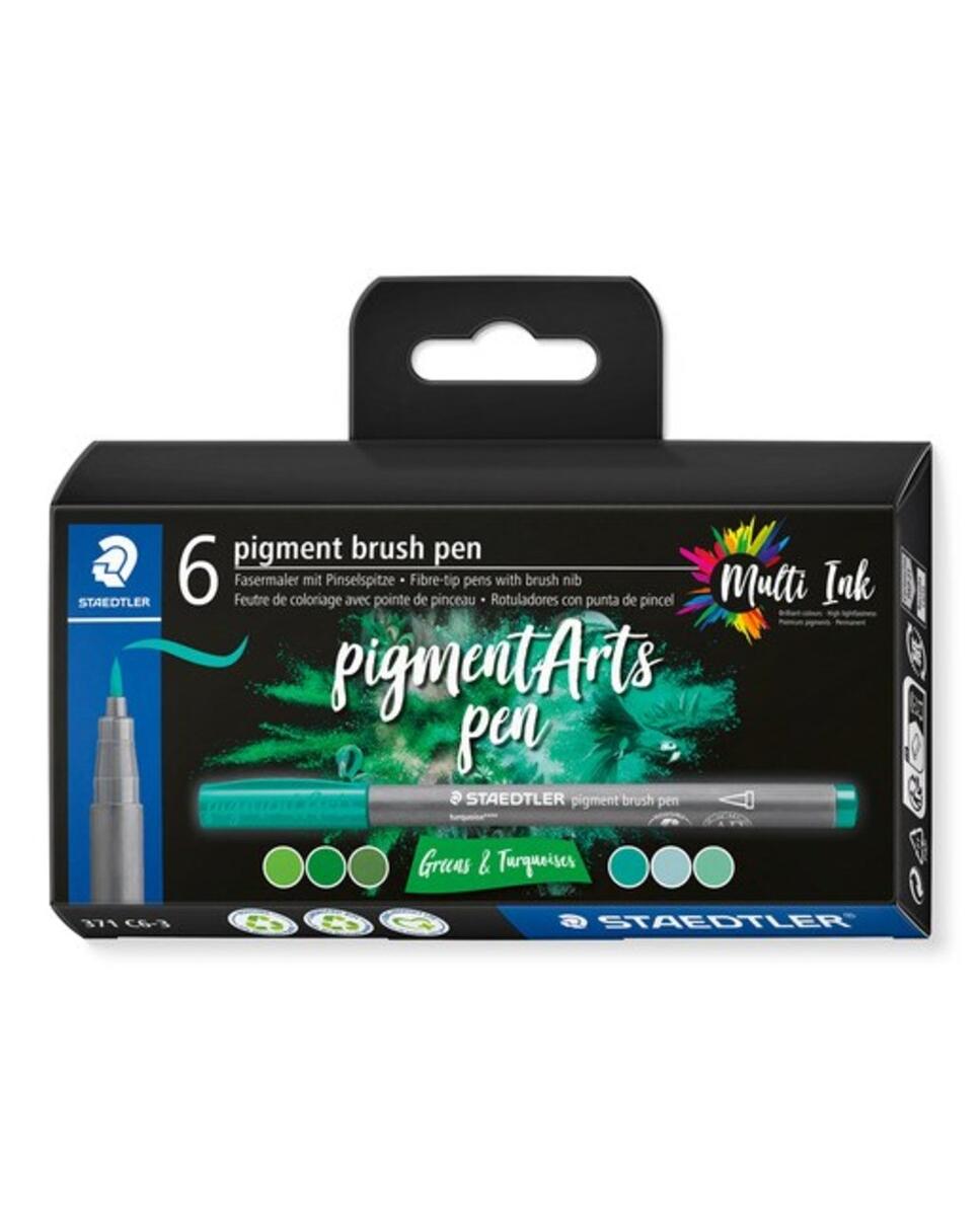 Imagen 0 de 6 Rotuladores punta de fibra con punta pincel de firmeza media Staedtler colores verdes y turquesas