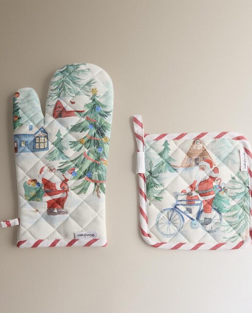 Imagen 0 de Set manopla y agarrador algodón Claus Village El Corte Inglés