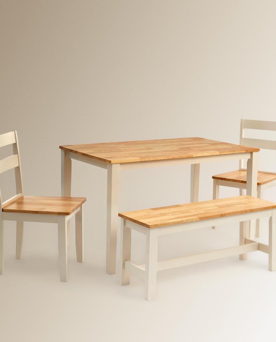 Mesa de Madeira de hévea Dover Branco / Natural-6