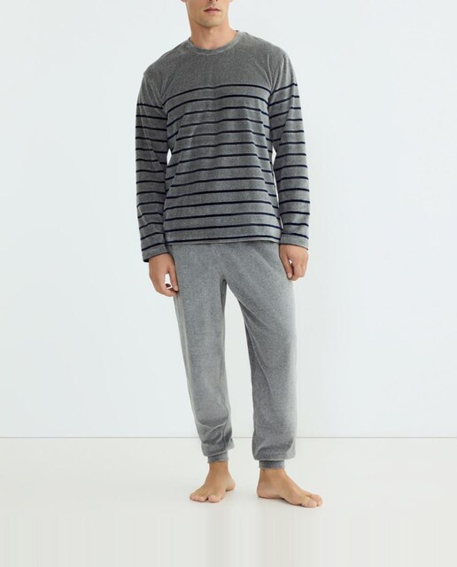 Imagen 0 de Pijama de rayas de punto velour de hombre