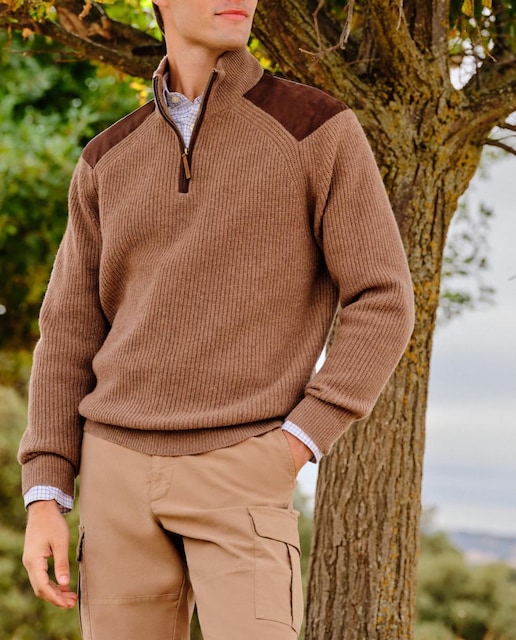 Imagen 0 de Jersey de hombre media cremallera con parches