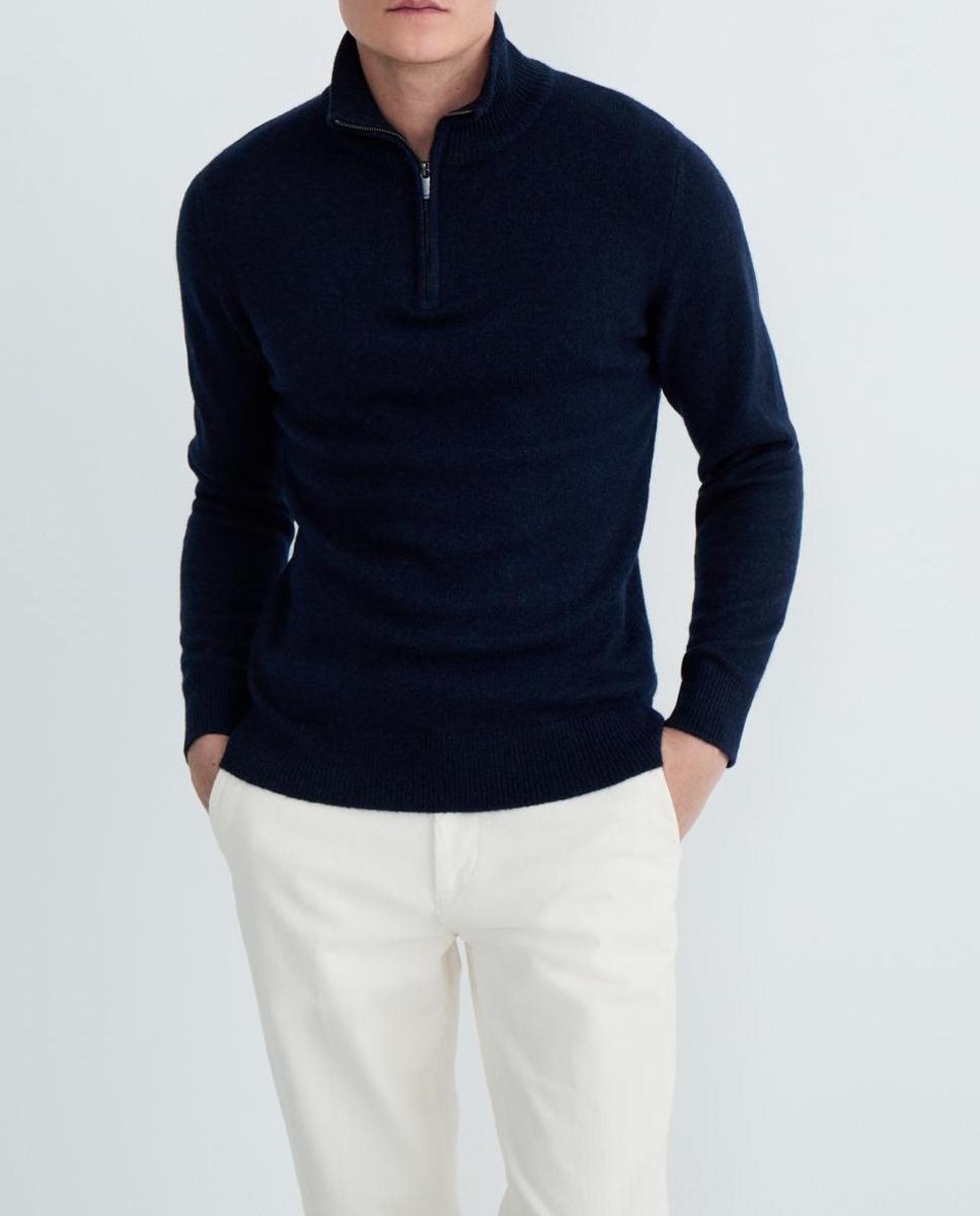 Imagen 0 de Jersey de hombre media cremallera liso Lambswool Nylon
