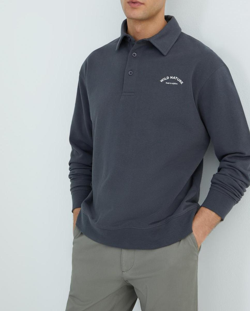 Imagen 0 de Sudadera de hombre rugby cuello polo lisa