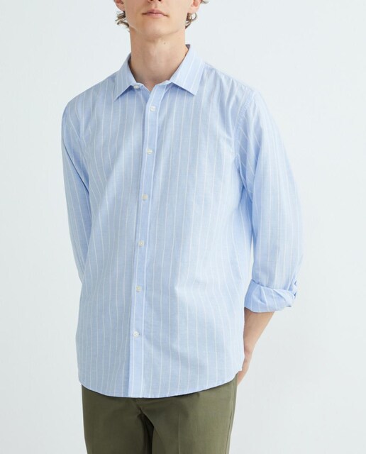 Imagen 0 de Camisa de hombre algodón con lino rayas