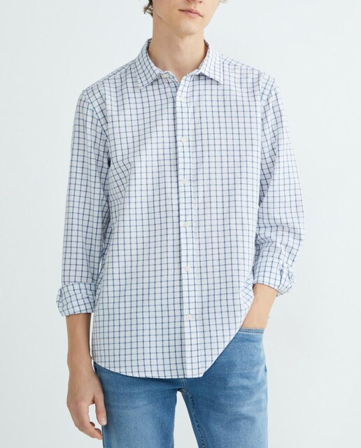 Imagen 0 de Camisa de hombre algodón con lino cuadros