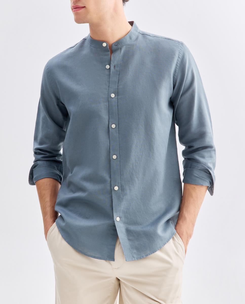 Imagen 0 de Camisa sport hombre lino y algodón lisa cuello mao