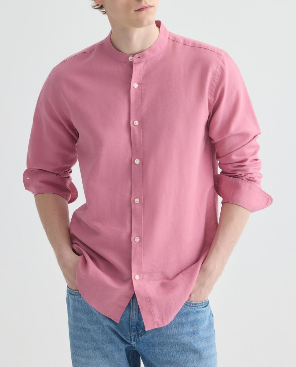 Imagen 0 de Camisa sport hombre lino y algodón lisa cuello mao