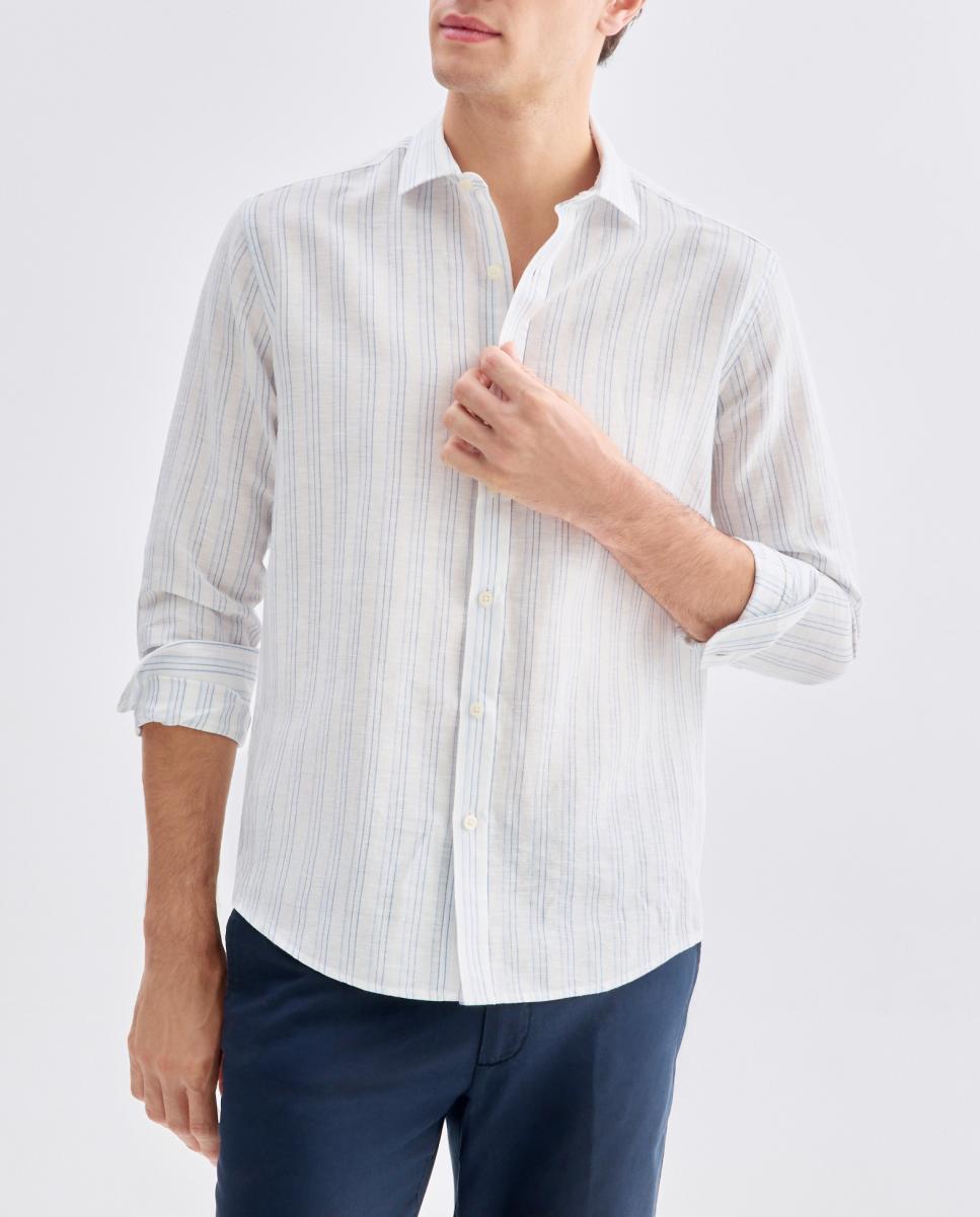 Imagen 0 de Camisa sport hombre lino y algodón rayas