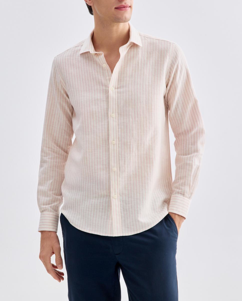 Imagen 0 de Camisa sport hombre lino y algodón rayas slim fit