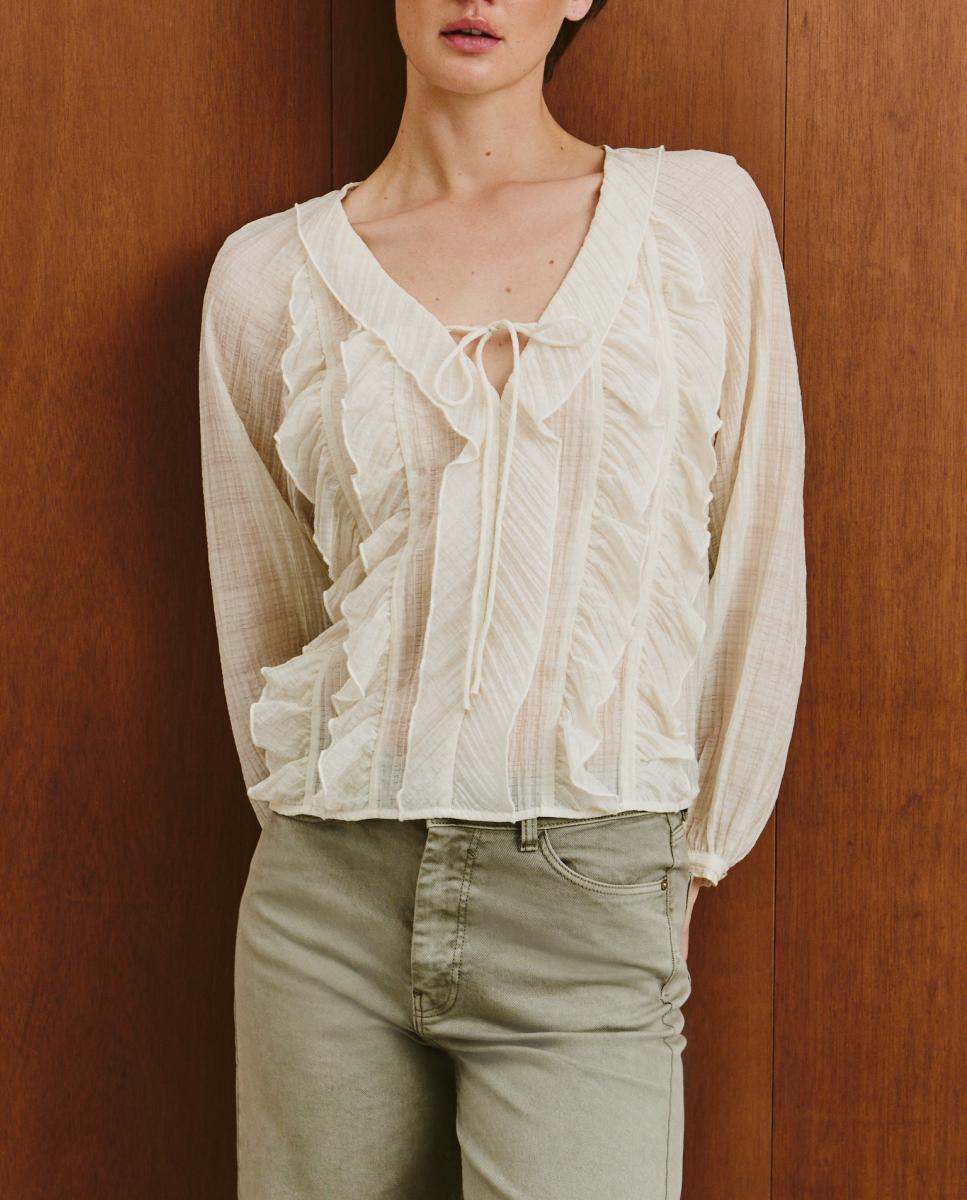 Imagen 0 de Blusa lisa de manga larga de mujer