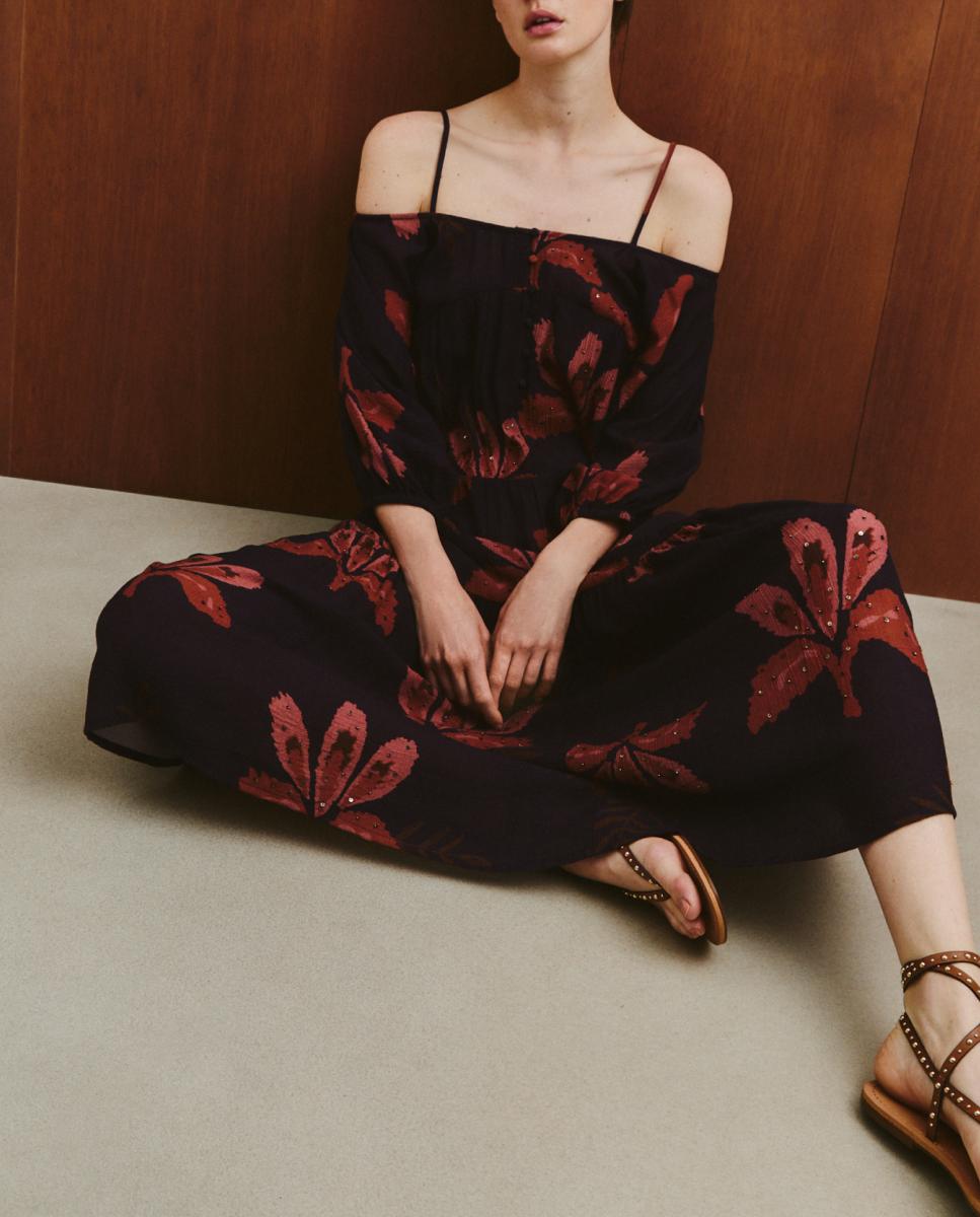 Imagen 0 de Vestido estampado de flores grandes con perlas