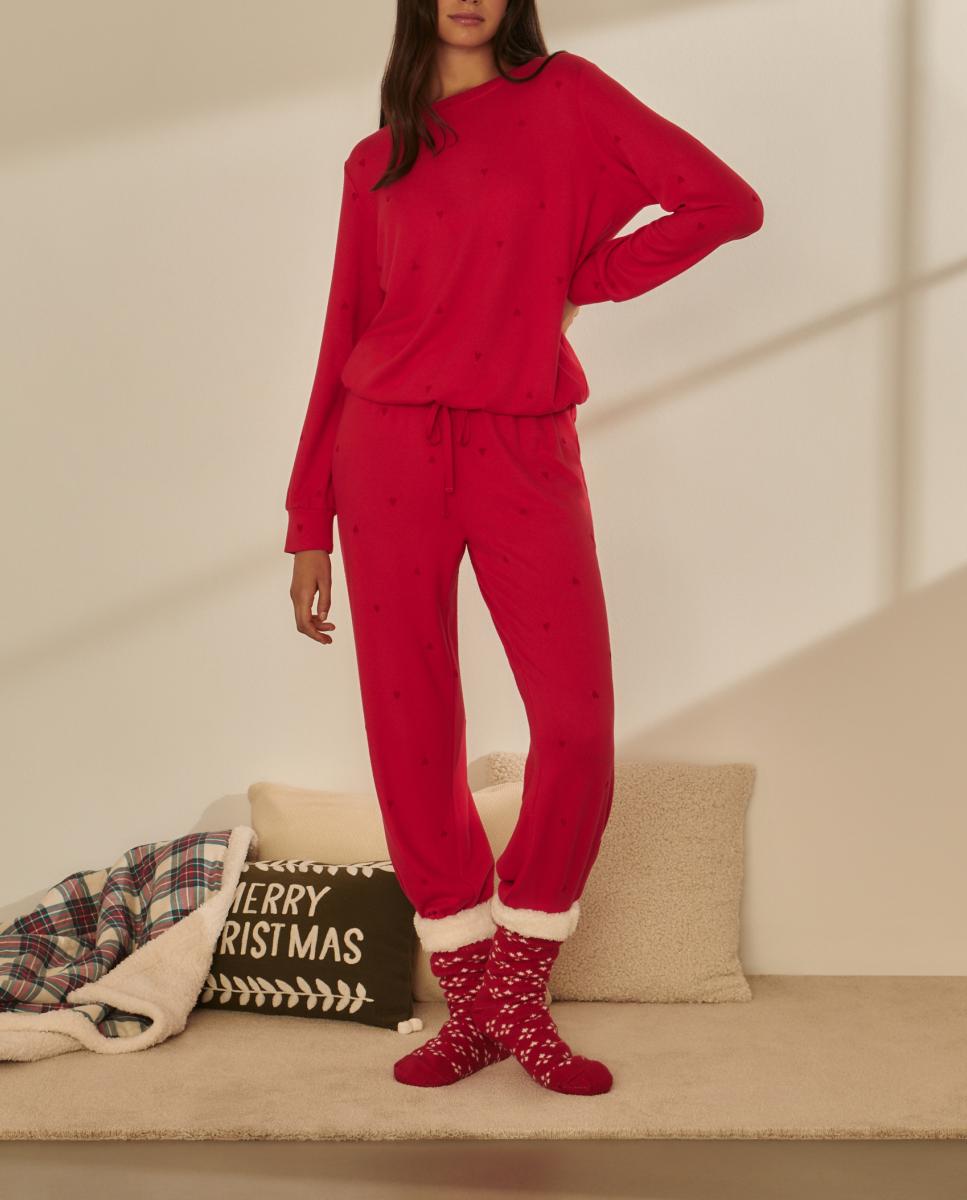 Imagen 0 de Pijama punto cortado corazón flocado de mujer