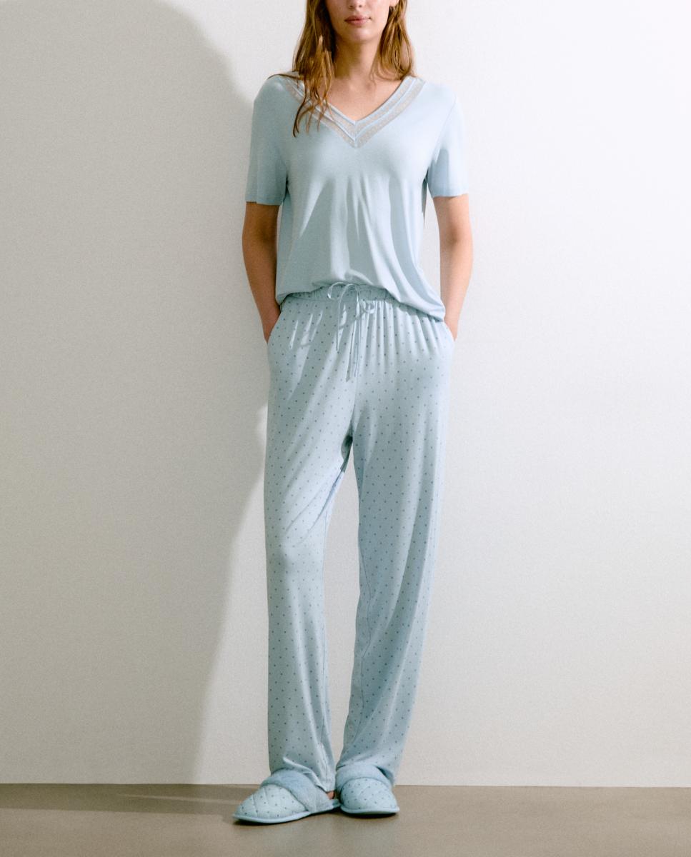 Imagen 0 de Pantalón recto de pijama de mujer con topos