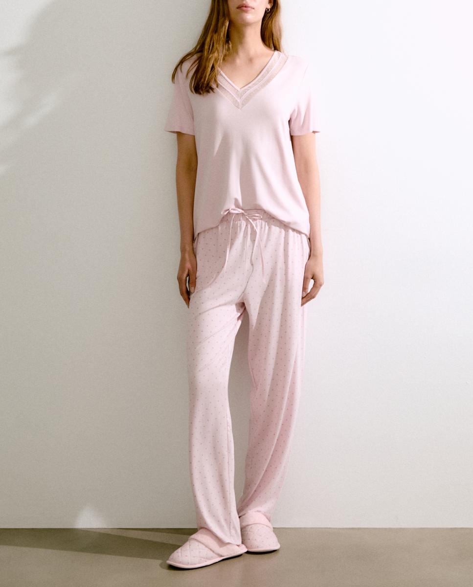Imagen 0 de Pantalón recto de pijama de mujer con topos