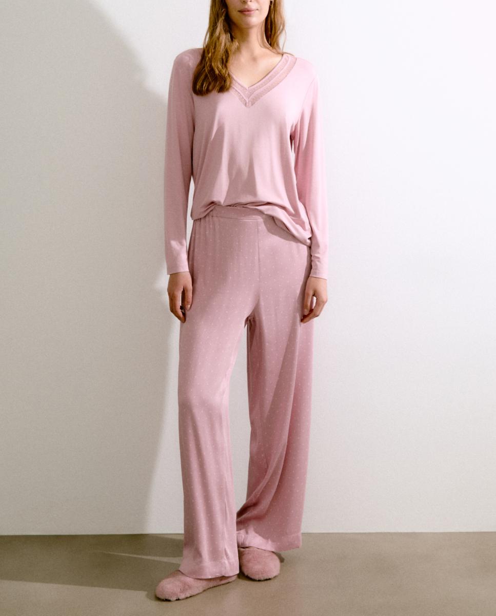 Imagen 0 de Pantalón largo de pijama de mujer con topos