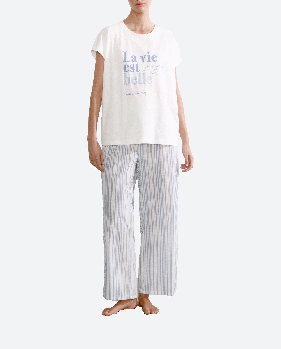 Imagen 0 de Pantalón de pijama de mujer rayas ancho