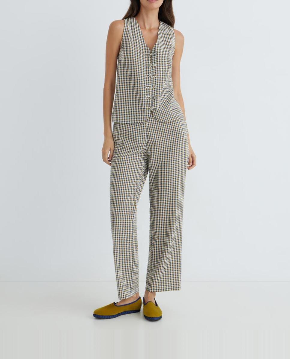 Imagen 0 de Pantalón de mujer de cuadros de algodón combinado
