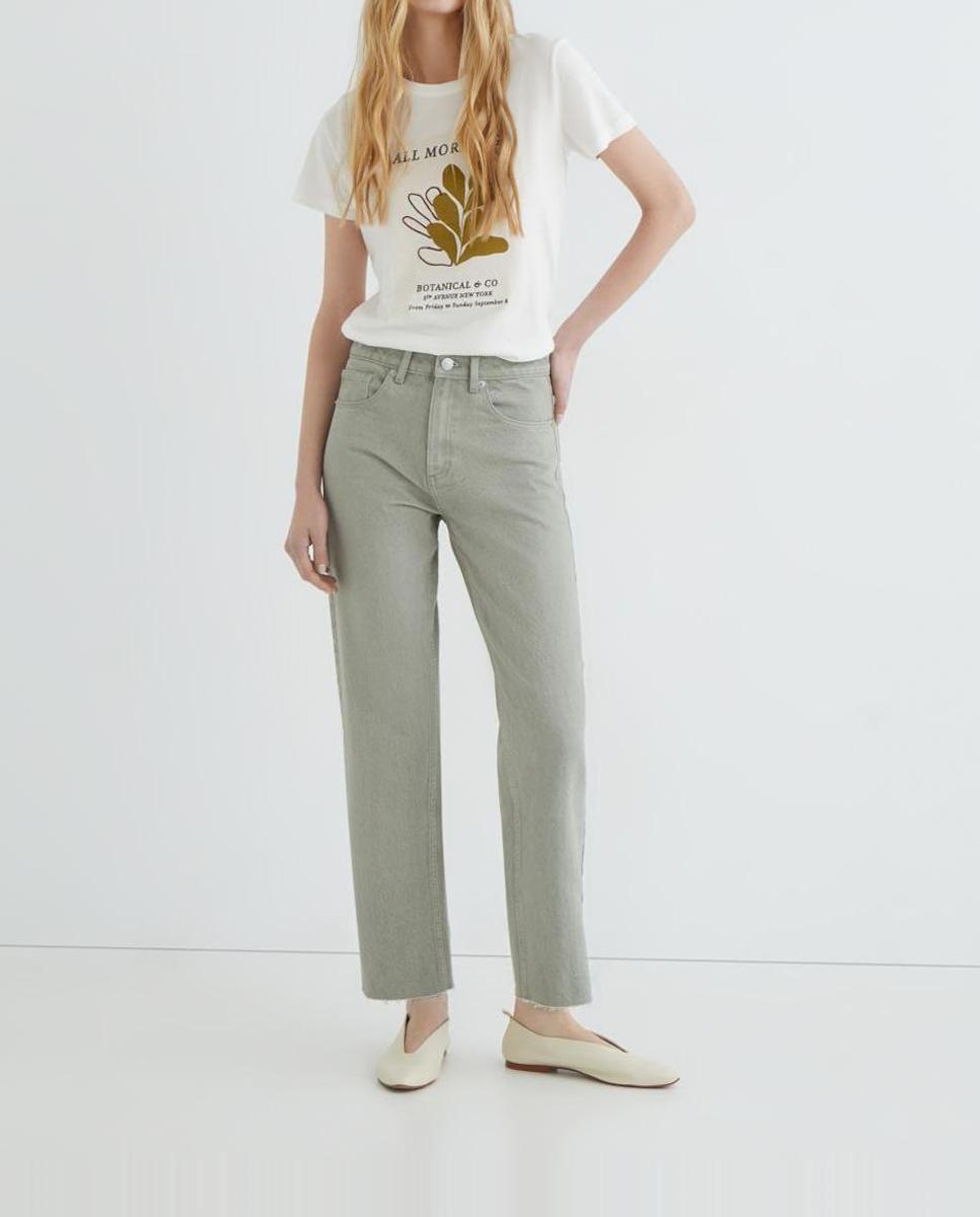 Imagen 0 de Pantalón straight cropped de sarga de mujer
