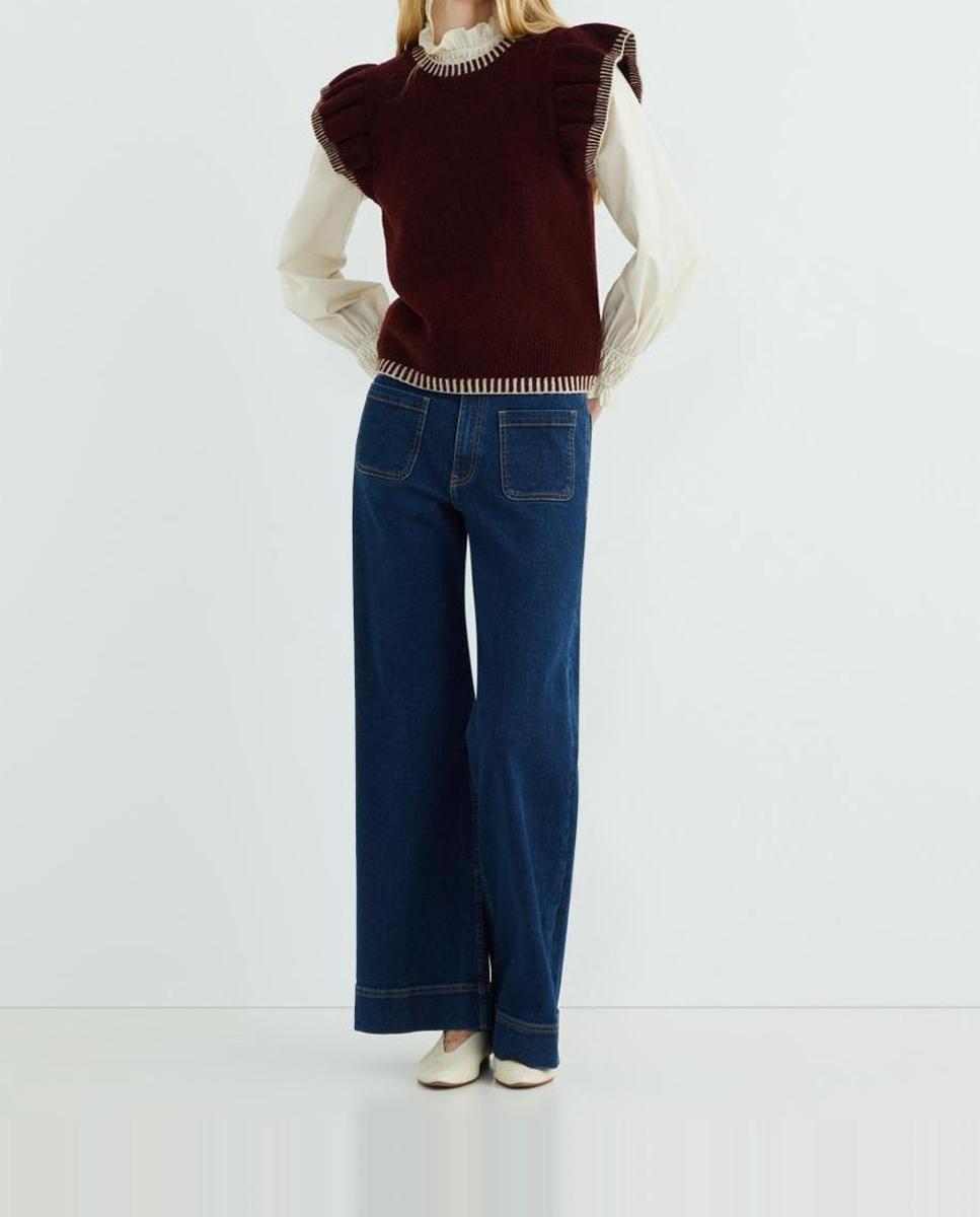 Imagen 0 de Pantalón denim campana de mujer con bolsillos