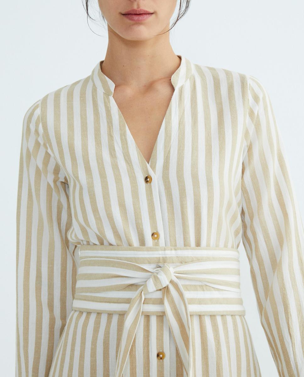 Imagen 0 de Vestido mujer camisero lino rayas