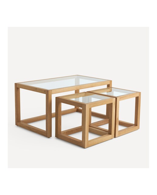 Imagen 0 de Set mesa de centro con 2 auxiliares de madera de roble Franklin El Corte Inglés