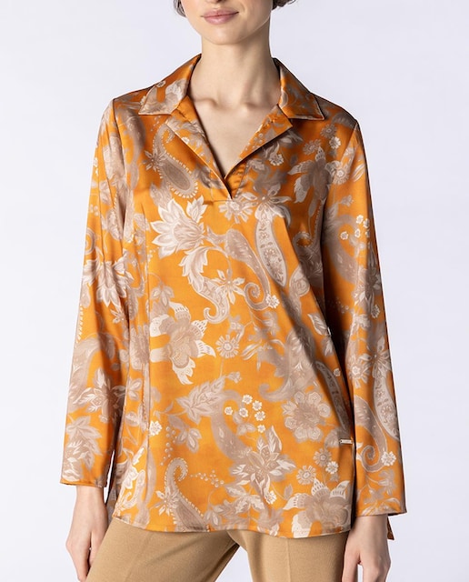Imagen 0 de Blusa con estampado floral de manga larga y cuello camisero