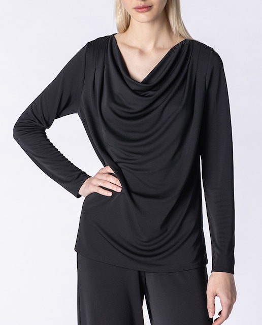 Imagen 0 de Blusa con cuello drapeado y manga larga