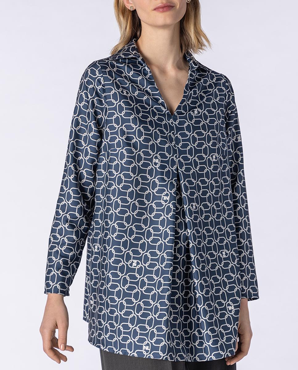 Imagen 0 de Blusa con estampado geométrico de manga larga y cuello camisero