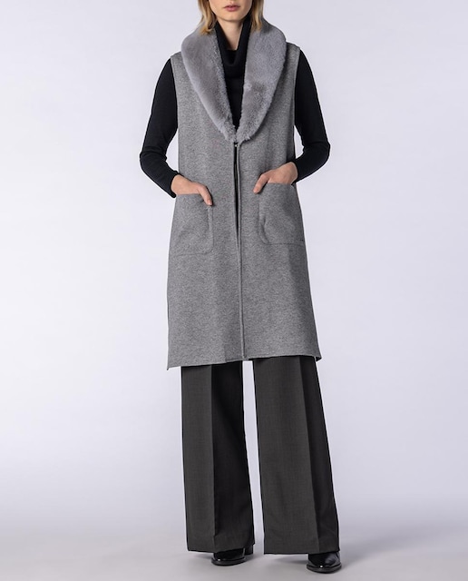 Imagen 0 de Chaleco de mujer de punto liso con bolsillos y cuello de pelo