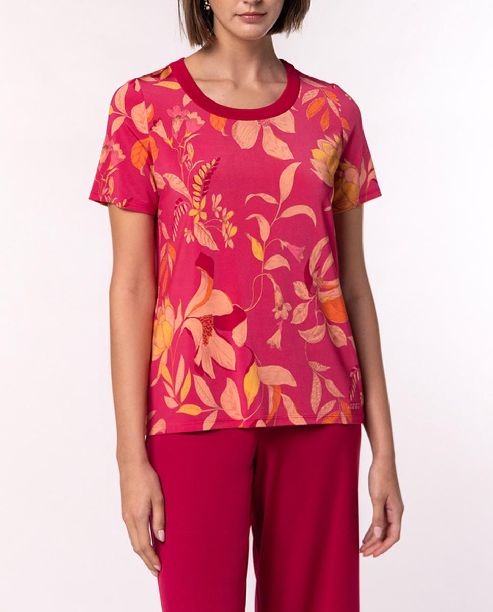 Imagen 0 de Camiseta de mujer con estampado floral y manga corta