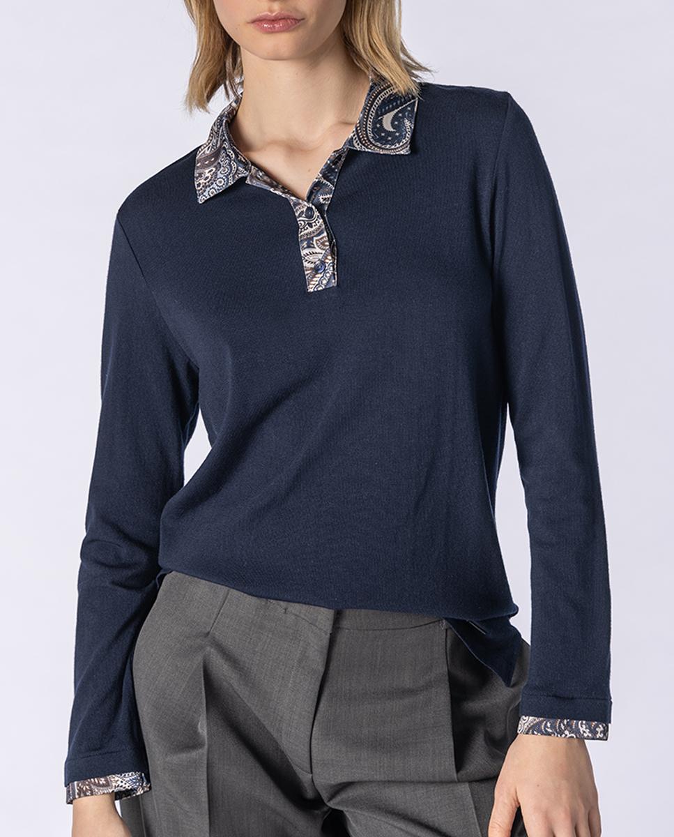 Imagen 0 de Polo de mujer en punto liso con tela estampada en el cuello