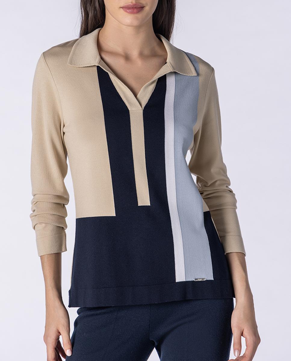 Imagen 0 de Polo de mujer de punto intarsia geométrico en manga larga