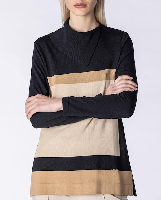 Imagen 0 de Jersey de mujer de punto intarsia geométrico con cuello asimétrico y manga larga