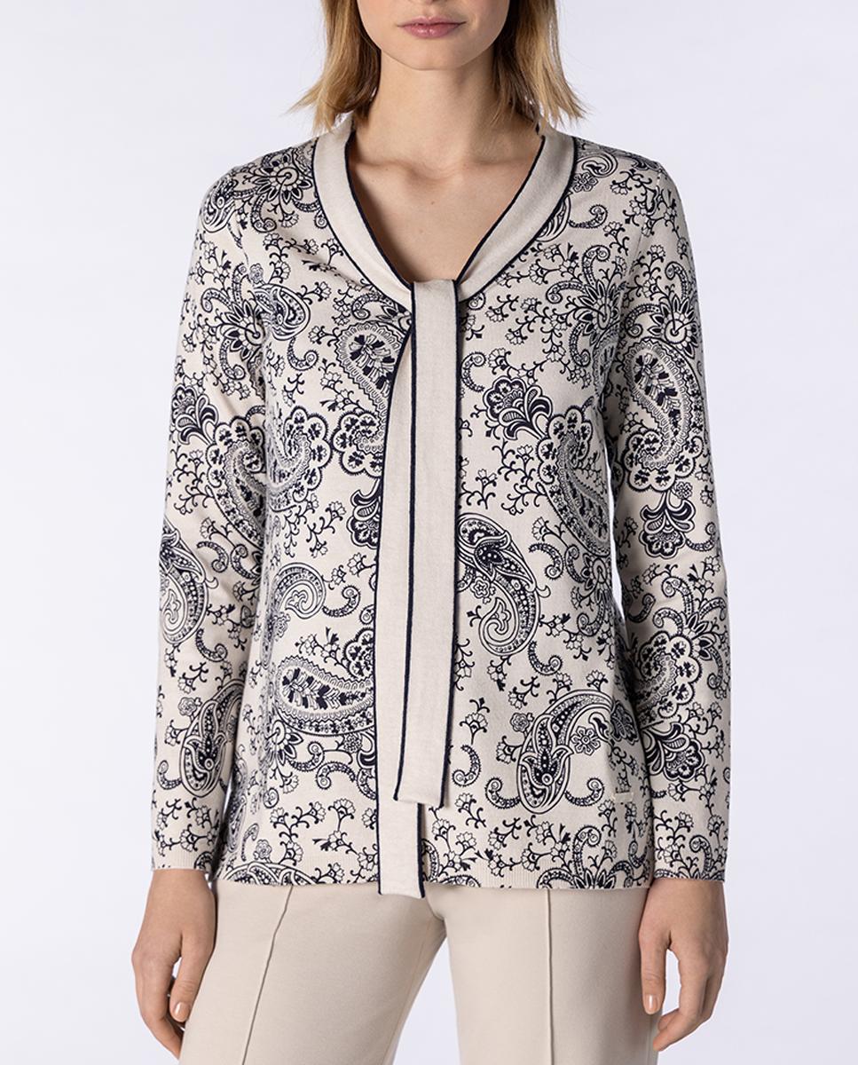 Imagen 0 de Jersey de mujer de punto con estampado de manga larga y lazo en el cuello