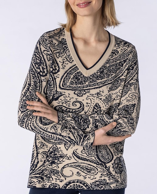 Imagen 0 de Jersey de mujer de punto con estampado paisley de manga larga y cuello pico