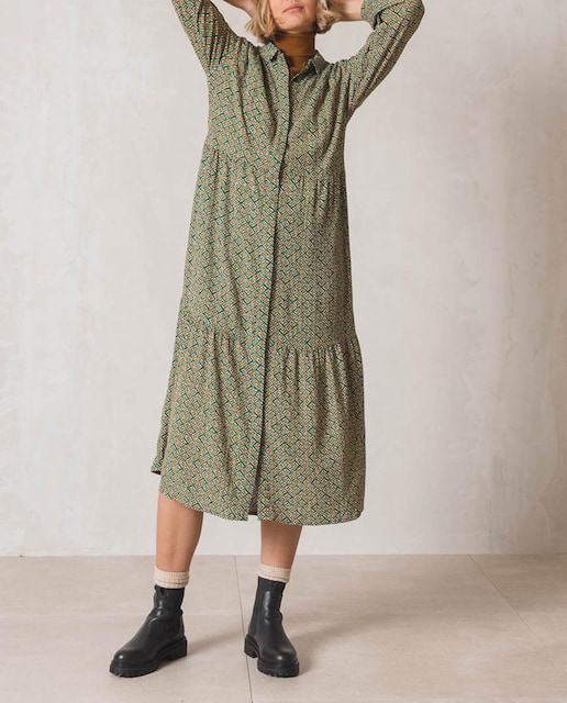 Imagen 0 de Vestido maxi con print retro geométrico