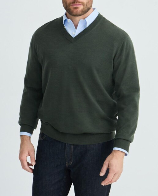 Imagen 0 de Jersey cuello pico liso 100% lana merino de hombre tallas grandes