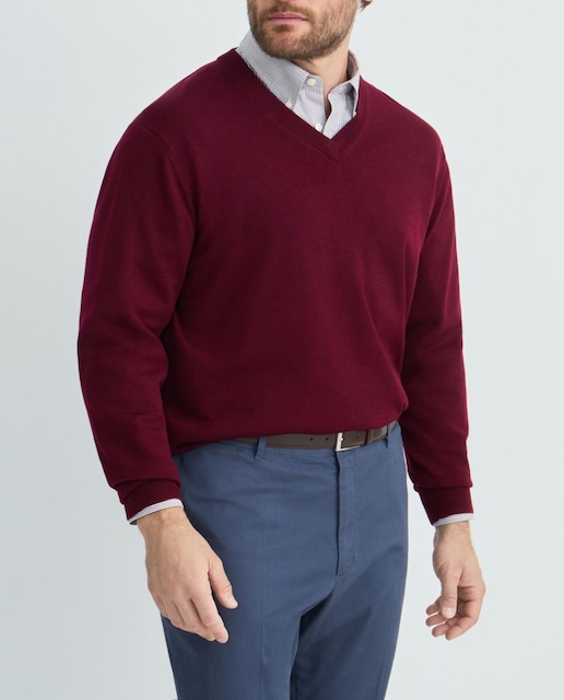 Imagen 0 de Jersey cuello pico liso 100% lana merino de hombre tallas grandes