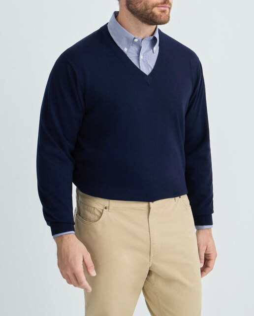 Imagen 0 de Jersey de hombre tallas grandes de cuello pico liso algodón merino