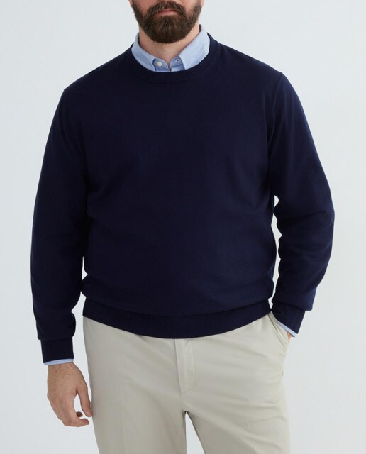 Imagen 0 de Jersey de hombre tallas grandes de cuello redondo liso algodón merino