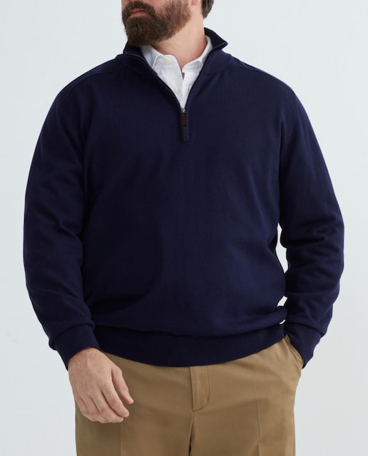 Imagen 0 de Jersey de hombre tallas grandes con cuello semicisne cremallera liso algodón merino