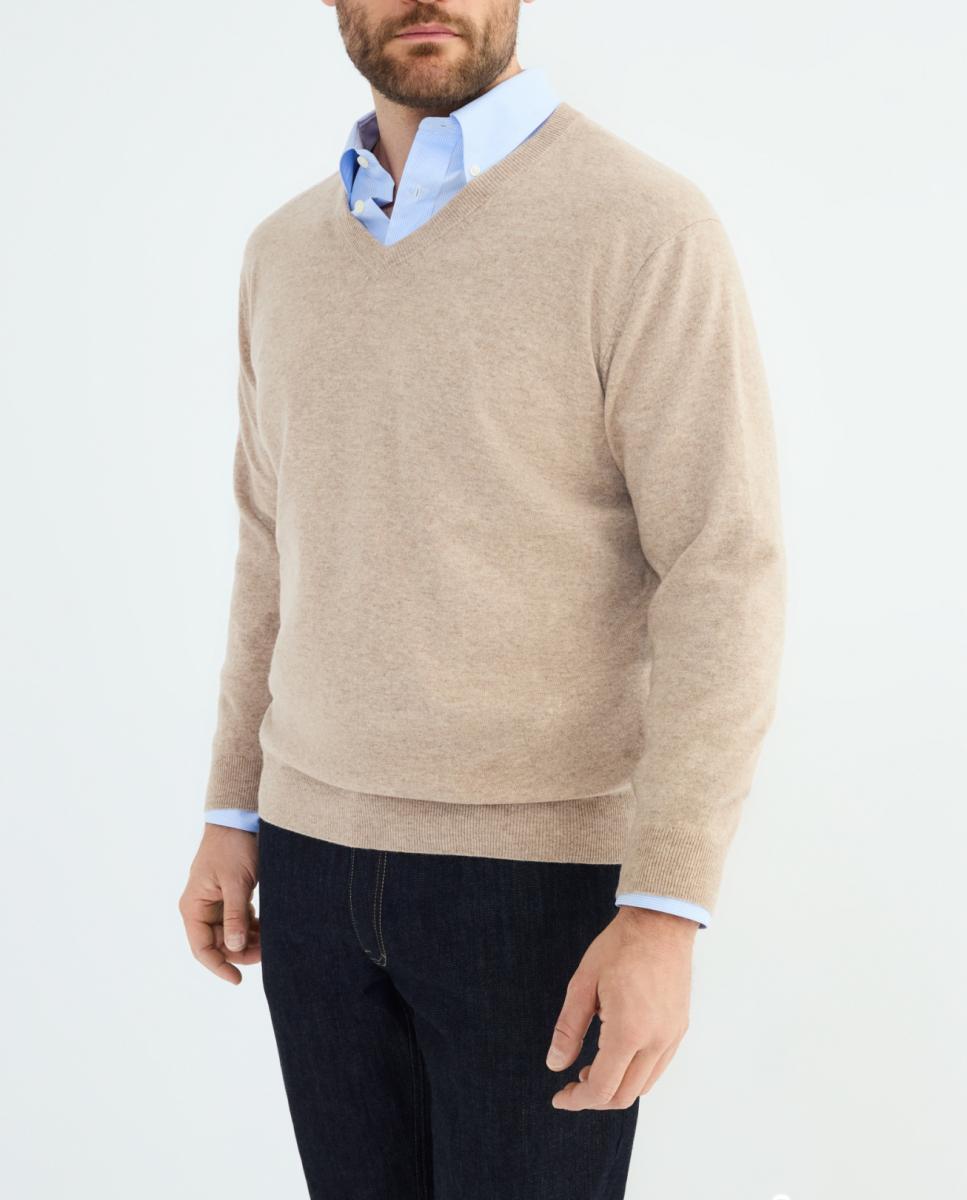 Imagen 0 de Jersey cuello pico liso de hombre tallas grandes en lana cashmere