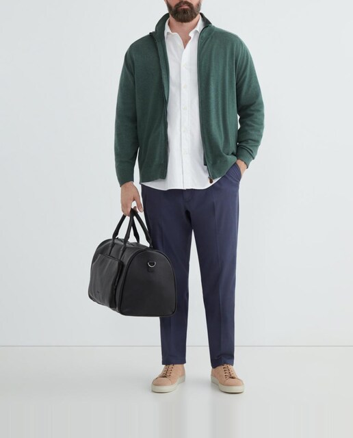 Imagen 0 de Cárdigan de hombre tallas grandes con cuello semicisne cremallera liso algodón merino