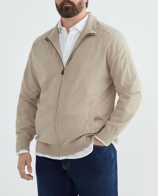 Imagen 0 de Cárdigan de hombre tallas grandes con cuello semicisne cremallera liso algodón merino