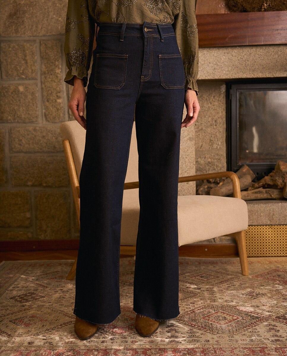 Imagen 0 de Vaquero recto de mujer de algodón con costuras